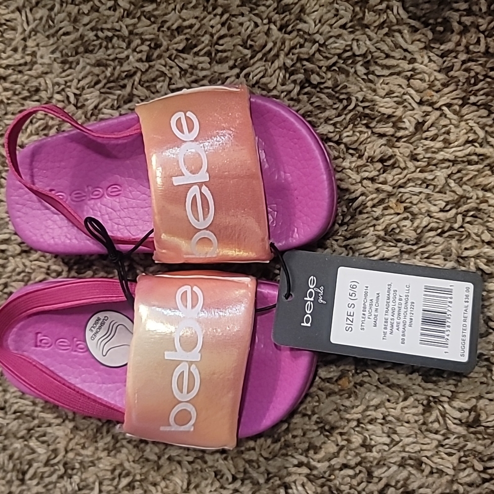 BEBE GIRLS TODDLER FUSCHIA/ORANGE SANDAL/SLIDES: NWT: SZ S (5/6)